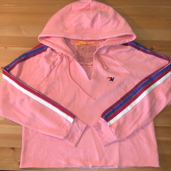 *RARE* Aviator Nation Raw Edge Crop Hoodie Size L - Picture 3 of 7